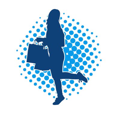 Sıska genç bir kadının silüeti alışveriş torbaları taşıyor..