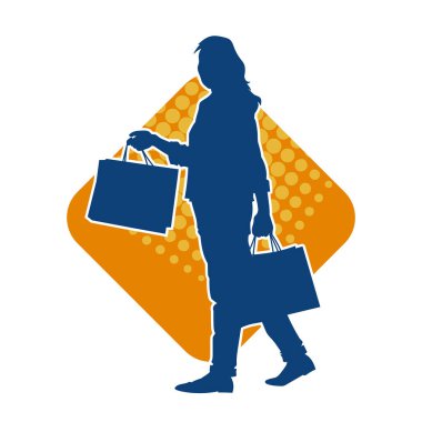 Sıska genç bir kadının silüeti alışveriş torbaları taşıyor..