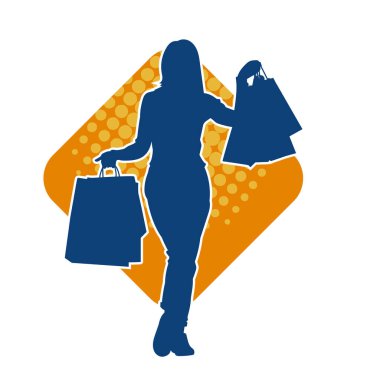 Sıska genç bir kadının silüeti alışveriş torbaları taşıyor..