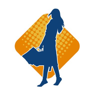 Sıska genç bir kadının silüeti alışveriş torbaları taşıyor..