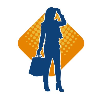 Sıska genç bir kadının silüeti alışveriş torbaları taşıyor..