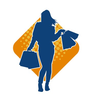 Sıska genç bir kadının silüeti alışveriş torbaları taşıyor..