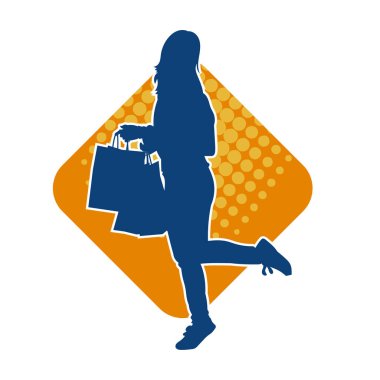 Sıska genç bir kadının silüeti alışveriş torbaları taşıyor..