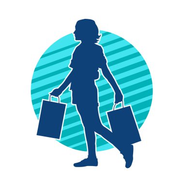 Sıska genç bir kadının silüeti alışveriş torbaları taşıyor..