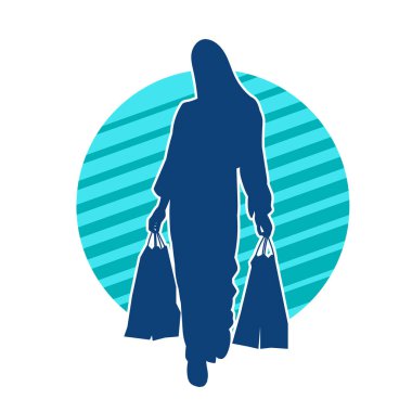 Sıska genç bir kadının silüeti alışveriş torbaları taşıyor..