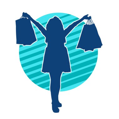 Sıska genç bir kadının silüeti alışveriş torbaları taşıyor..