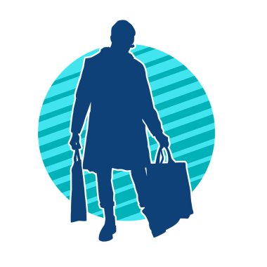 Sıska genç bir kadının silüeti alışveriş torbaları taşıyor..