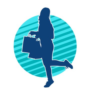 Sıska genç bir kadının silüeti alışveriş torbaları taşıyor..