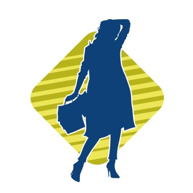 Sıska genç bir kadının silüeti alışveriş torbaları taşıyor..