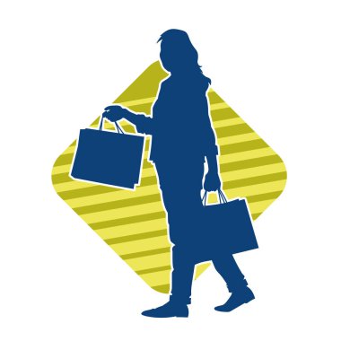 Sıska genç bir kadının silüeti alışveriş torbaları taşıyor..