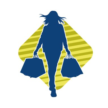 Sıska genç bir kadının silüeti alışveriş torbaları taşıyor..