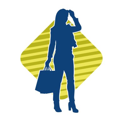 Sıska genç bir kadının silüeti alışveriş torbaları taşıyor..