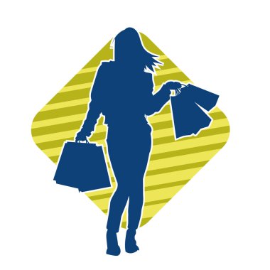 Sıska genç bir kadının silüeti alışveriş torbaları taşıyor..