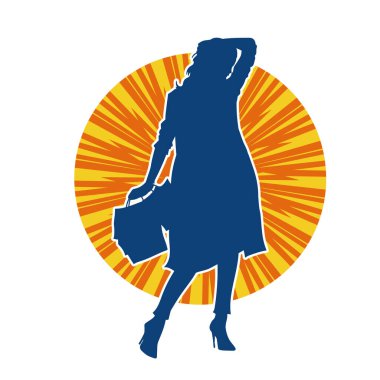 Sıska genç bir kadının silüeti alışveriş torbaları taşıyor..