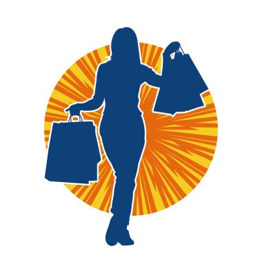 Sıska genç bir kadının silüeti alışveriş torbaları taşıyor..