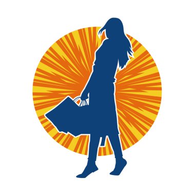 Sıska genç bir kadının silüeti alışveriş torbaları taşıyor..