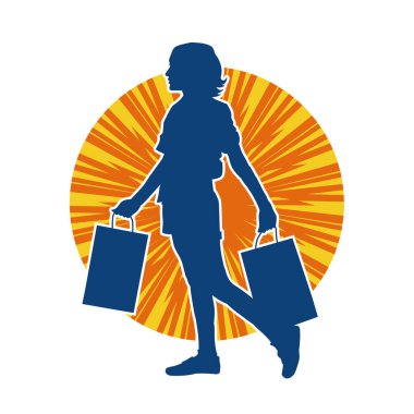 Sıska genç bir kadının silüeti alışveriş torbaları taşıyor..