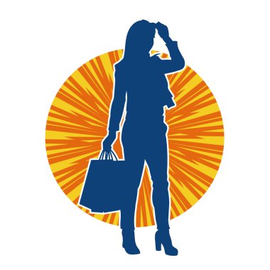 Sıska genç bir kadının silüeti alışveriş torbaları taşıyor..