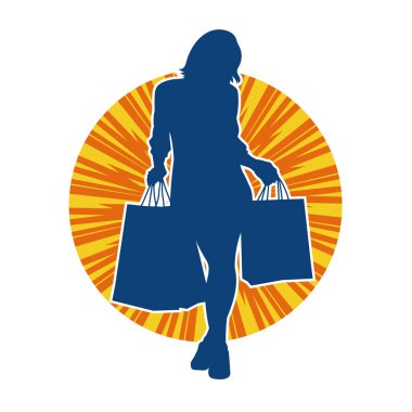 Sıska genç bir kadının silüeti alışveriş torbaları taşıyor..