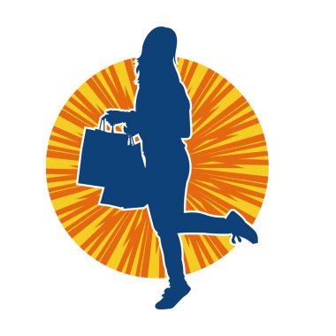 Sıska genç bir kadının silüeti alışveriş torbaları taşıyor..