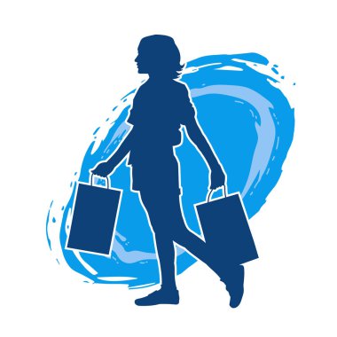 Sıska genç bir kadının silüeti alışveriş torbaları taşıyor..