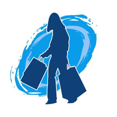 Sıska genç bir kadının silüeti alışveriş torbaları taşıyor..