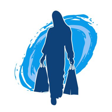 Sıska genç bir kadının silüeti alışveriş torbaları taşıyor..