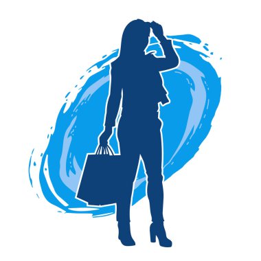 Sıska genç bir kadının silüeti alışveriş torbaları taşıyor..