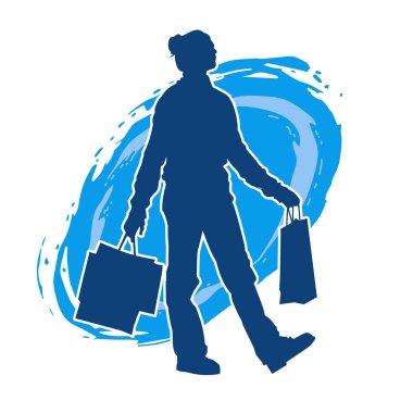 Sıska genç bir kadının silüeti alışveriş torbaları taşıyor..