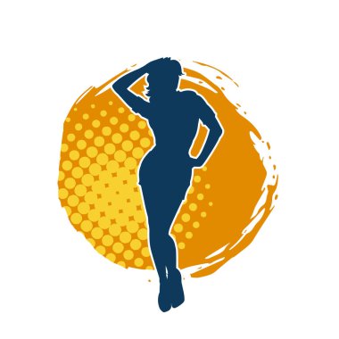 Dişi poziyonunda zayıf bir kadın modelinin silüeti. Çekici duruşu olan genç bir kadının silueti..