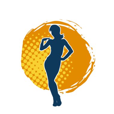 Dişi poziyonunda zayıf bir kadın modelinin silüeti. Çekici duruşu olan genç bir kadının silueti..