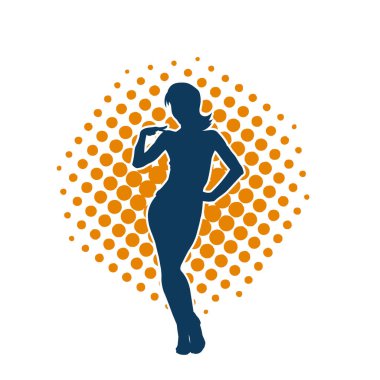 Dişi poziyonunda zayıf bir kadın modelinin silüeti. Çekici duruşu olan genç bir kadının silueti..