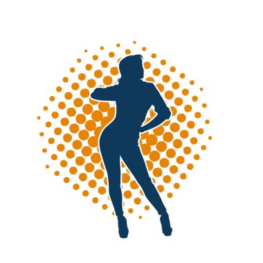 Dişi poziyonunda zayıf bir kadın modelinin silüeti. Çekici duruşu olan genç bir kadının silueti..