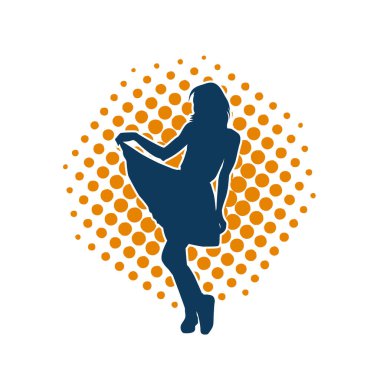 Dişi poziyonunda zayıf bir kadın modelinin silüeti. Çekici duruşu olan genç bir kadının silueti..