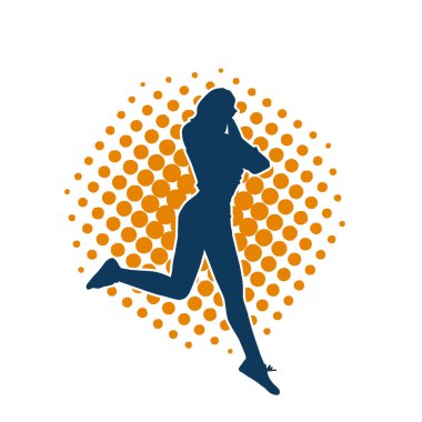 Koşan bir kadının silueti. Dişi bir koşunun silueti.