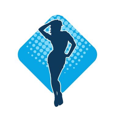 Dişi poziyonunda zayıf bir kadın modelinin silüeti. Çekici duruşu olan genç bir kadının silueti..