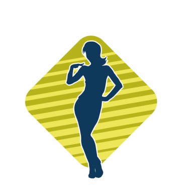 Dişi poziyonunda zayıf bir kadın modelinin silüeti. Çekici duruşu olan genç bir kadının silueti..