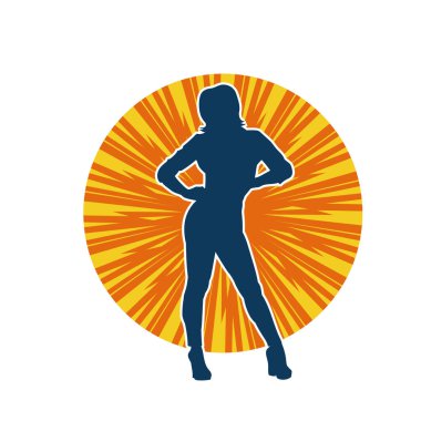 Dişi poziyonunda zayıf bir kadın modelinin silüeti. Çekici duruşu olan genç bir kadının silueti..