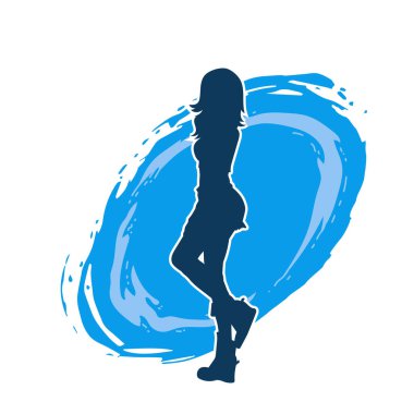 Dişi poziyonunda zayıf bir kadın modelinin silüeti. Çekici duruşu olan genç bir kadının silueti..