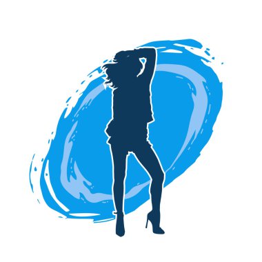 Dişi poziyonunda zayıf bir kadın modelinin silüeti. Çekici duruşu olan genç bir kadının silueti..