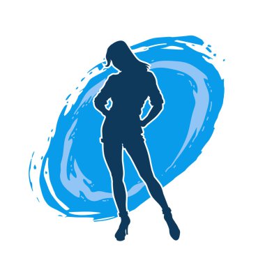 Dişi poziyonunda zayıf bir kadın modelinin silüeti. Çekici duruşu olan genç bir kadının silueti..