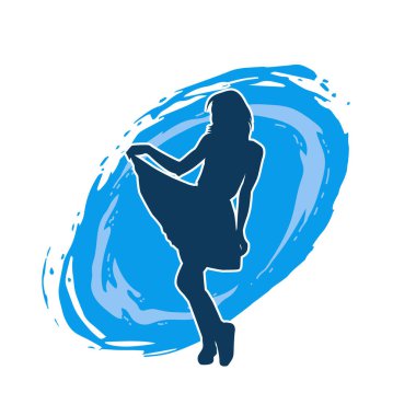 Dişi poziyonunda zayıf bir kadın modelinin silüeti. Çekici duruşu olan genç bir kadının silueti..