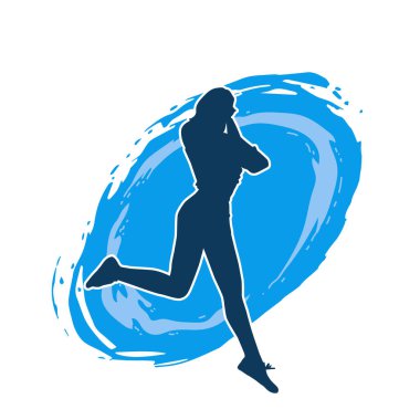 Koşan bir kadının silueti. Dişi bir koşunun silueti.