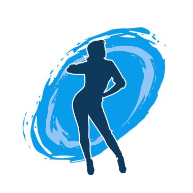 Dişi poziyonunda zayıf bir kadın modelinin silüeti. Çekici duruşu olan genç bir kadının silueti..