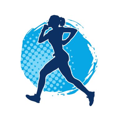 Koşan bir kadının silueti. Dişi bir koşunun silueti.