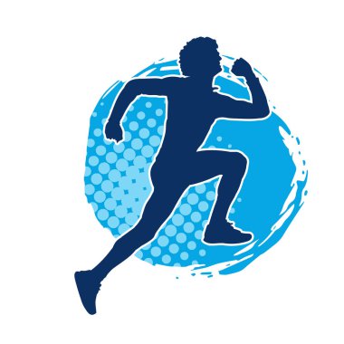 Koşu pozisyonundaki bir adamın silüeti. Siluet erkek koşusu pozu.