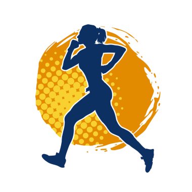 Koşan bir kadının silueti. Dişi bir koşunun silueti.