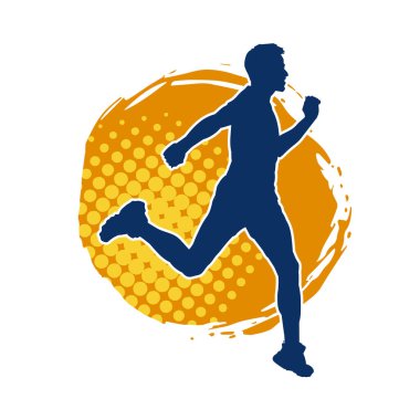 Koşu pozisyonundaki bir adamın silüeti. Siluet erkek koşusu pozu.