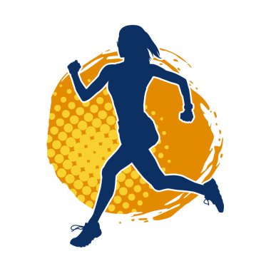 Koşan bir kadının silueti. Dişi bir koşunun silueti.