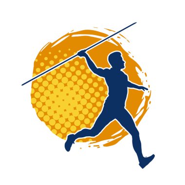 Mızrak atan bir erkek atletin silueti. Cirit silueti atlet hareketli poz veriyor